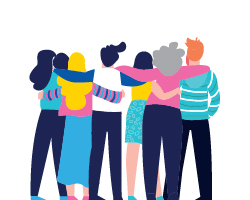 Graphic of a group of people with their arms around each other